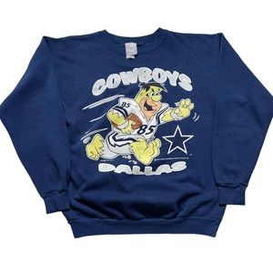 Vintage Dallas Cowboys Fred Flintstone Crewneck Sweatshirt Navy Blue